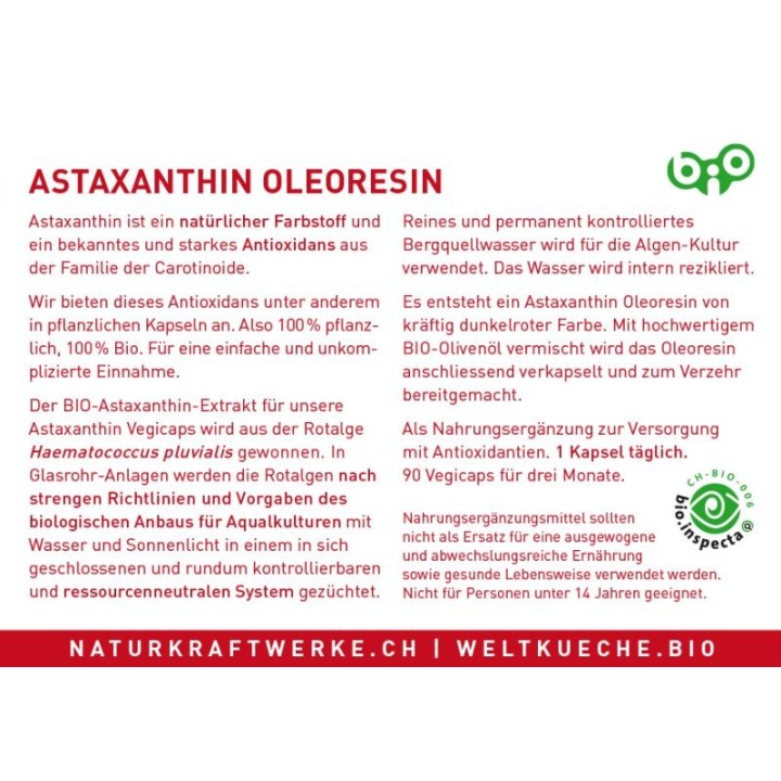 Astaxantina Oleoresina bio - 90 Vegicaps da 595 mg - NaturKraftWerke