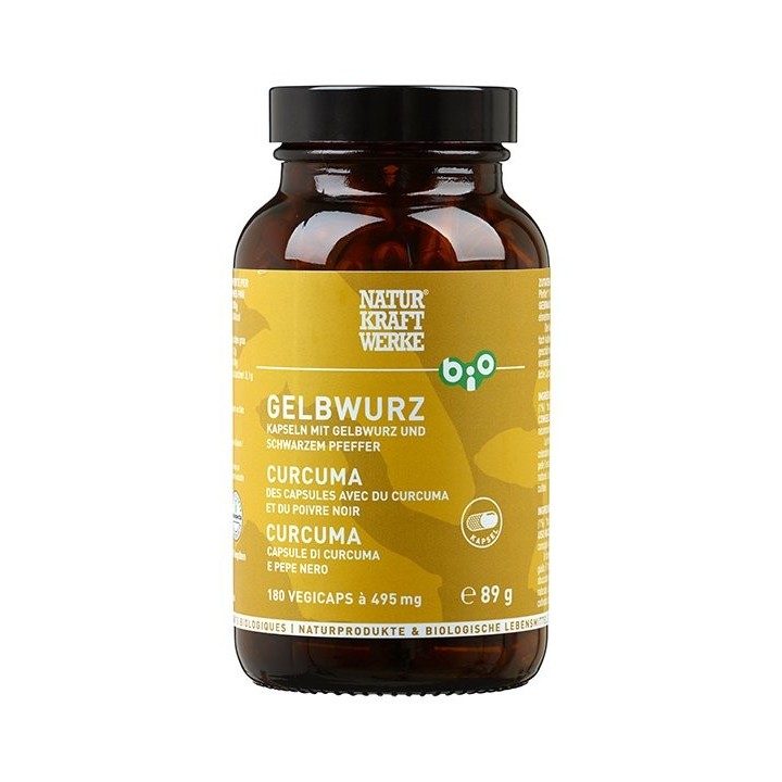 Curcuma et poivre noir BIO - 180 Vegicaps à 495 mg - NaturKraftWerke
