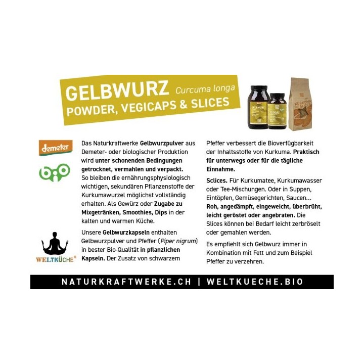 Gelbwurz und schwarzer Pfeffer BIO - 180 Vegicaps à 495 mg - NaturKraftWerke