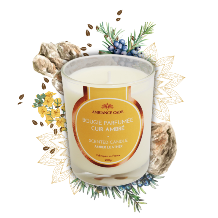 Bougie végétale à l’huile de cade, parfum Cuir ambré - 400g, env. 45h - Ambiance Cade
