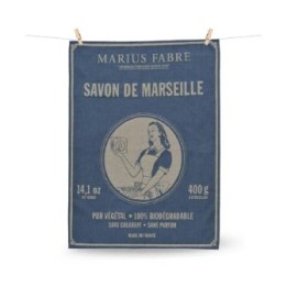 Torchon en coton bleu «Savon de Marseille», tissé en France - 50 x 70 cm - Marius Fabre