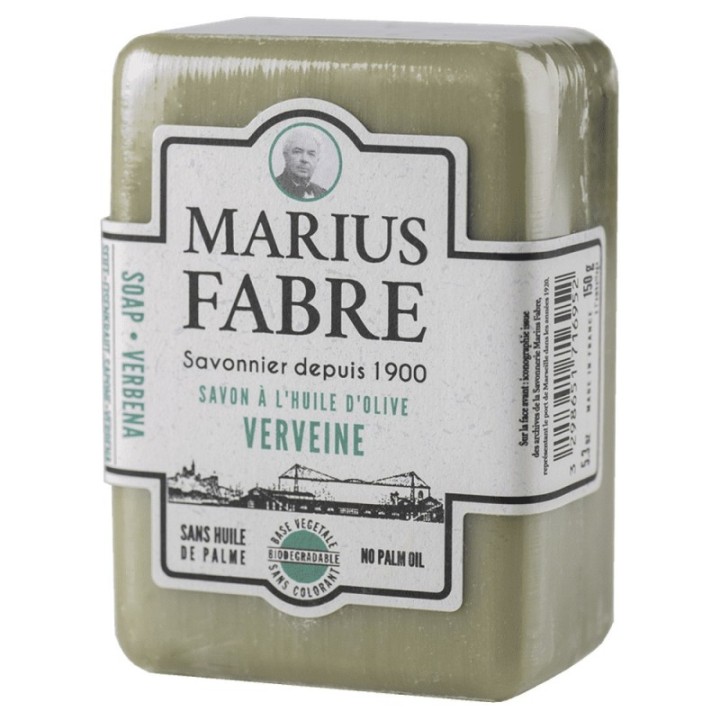 Savon huile olive Marius Fabre - 250g - parfum Verveine, sans huile de palme, fabrication francaise