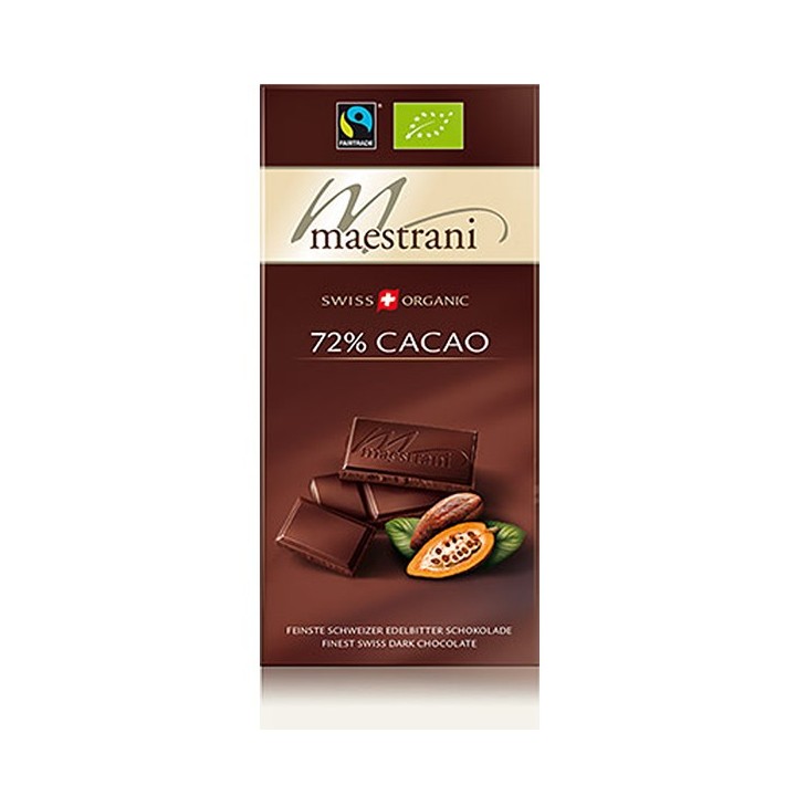 Chocolat noir amer surfin - 72% Cacao, au lait Suisse, Bio & équitable - 80gr - Maestrani
