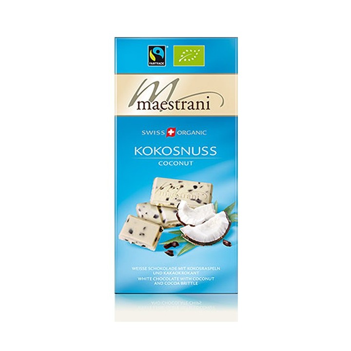 Cioccolato bianco al cocco - Latte da Svizzera, Bio & Fairtrade - 80gr - Maestrani