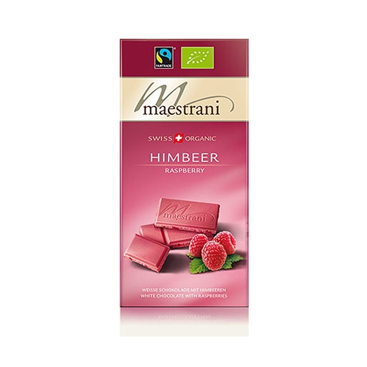 Weisse Schweizer Schokolade mit Himbeeren, Bio & Fair - 80gr - Maestrani
