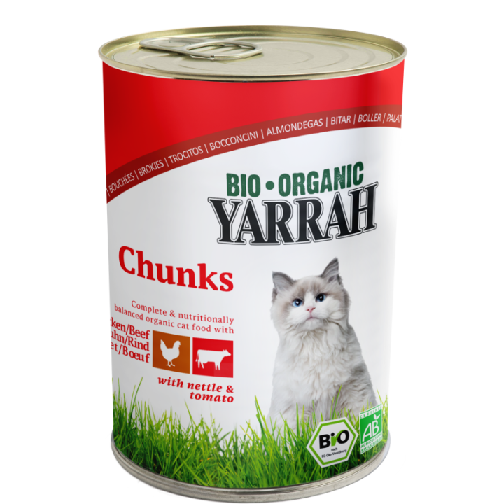 Bouchées pour chat au bœuf et au poulet en boîte - 405g - Yarrah Bio