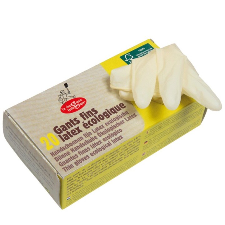 Gants écologique fins, en latex naturel - Disponible en 2 tailles - Boite de 20 pces - La Droguerie écologique