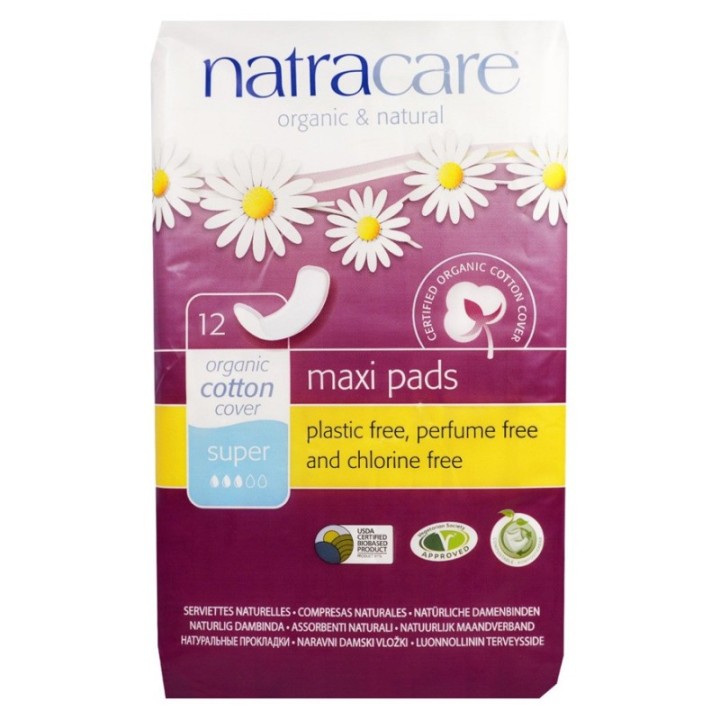 Salviette di cotone biologica, Maxi  Pads - "Super" - 12 pezzi - Natracare