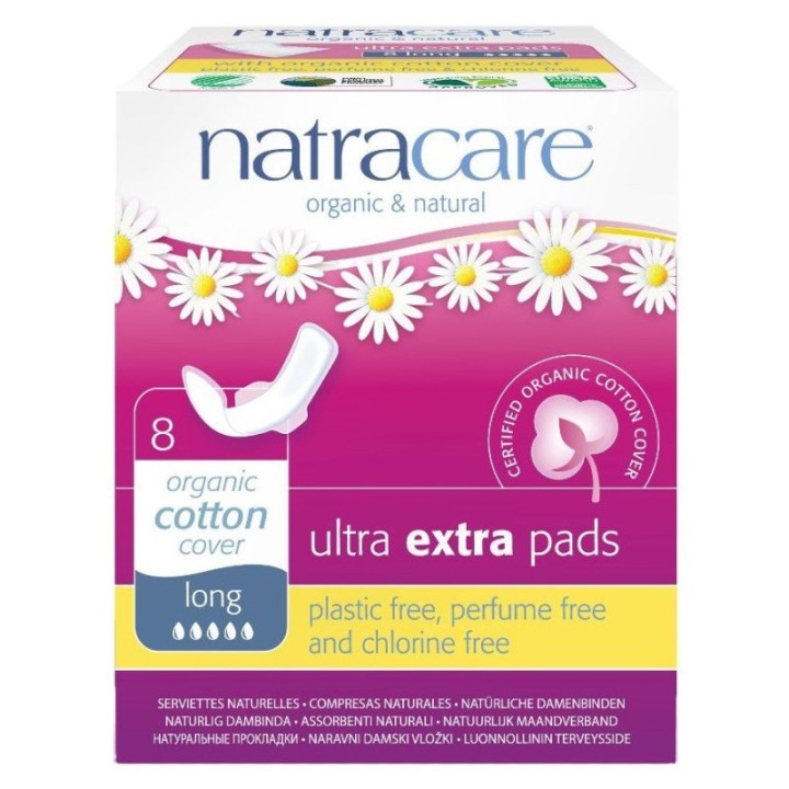 Salviette Ultra Extra di cotone biologica, Long - 8 pezzi - Natracare