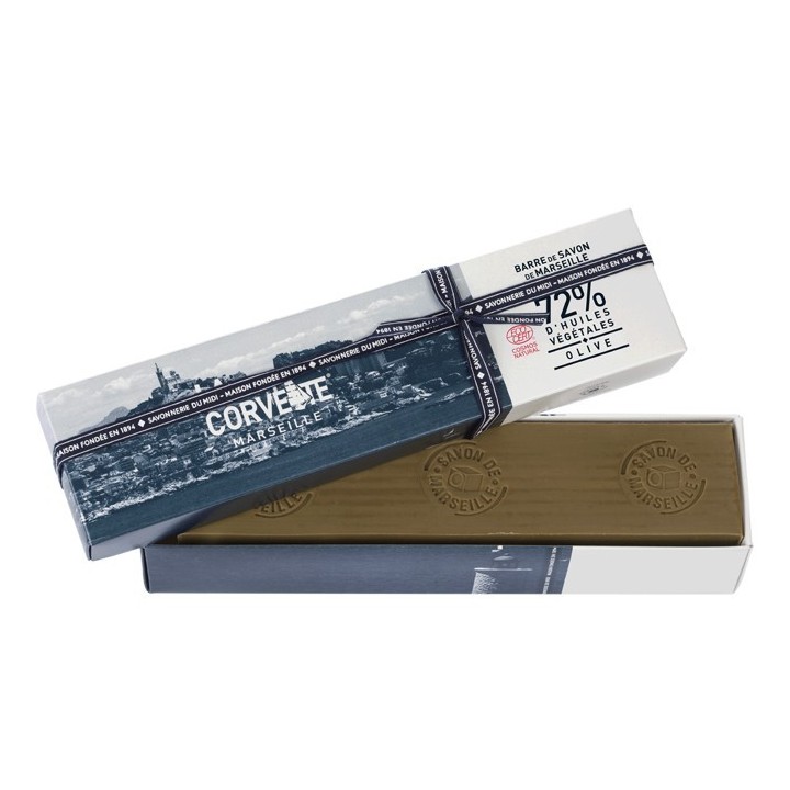 Bar di sapone reale da Marsiglia bio a oliva - 500g - Corvette (Marseille)