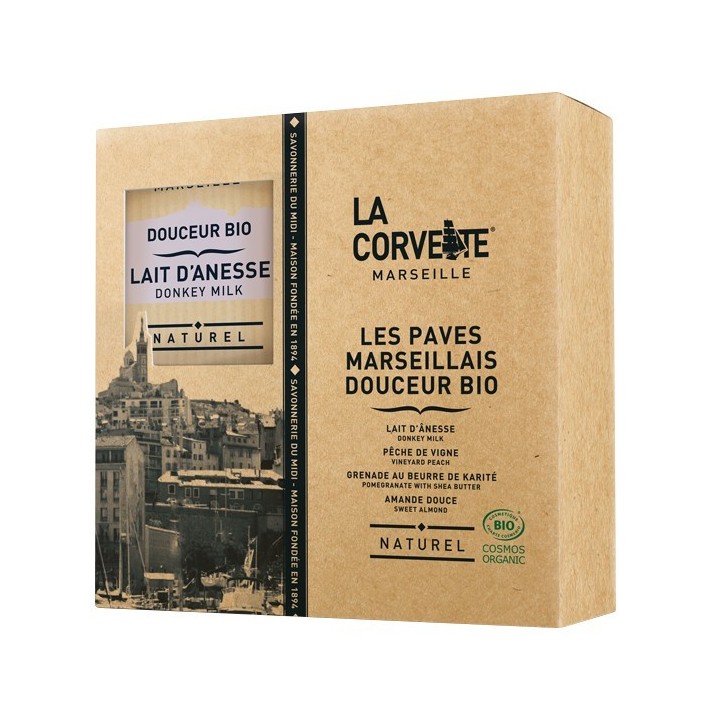 Confezione regalo: Les Pavés Marseillais BIO, 4 saponi biologici - 4x100g - La Corvette (Marseille)