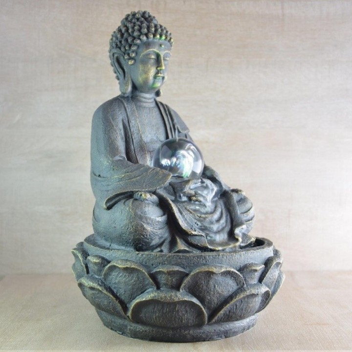 Fontaine à eau - Grand Bouddha Méditation (avec éclairage LED et boule) - Zen'Light
