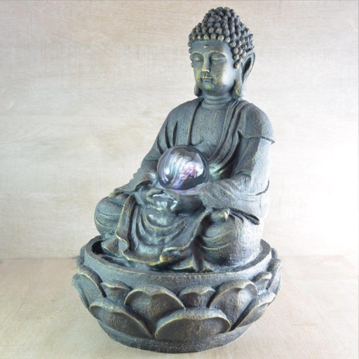 Fontana - Grande Buddha Meditazione  (con illuminazione a LED e a sfera) - Zen'Light