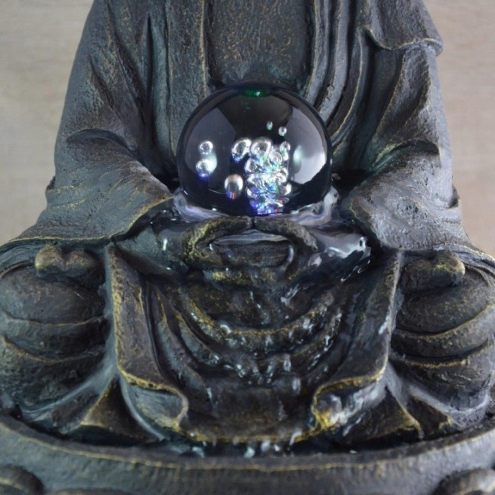 Zimmerbrunnen - Großer Buddha Meditation (mit LED-Beleuchtung und Kugel) - Zen'Light