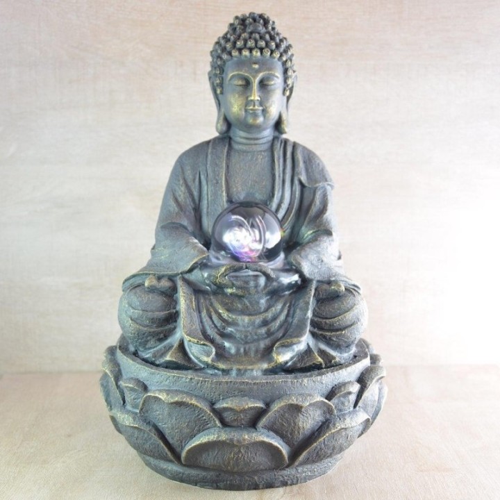 Zimmerbrunnen - Großer Buddha Meditation (mit LED-Beleuchtung und Kugel) - Zen'Light