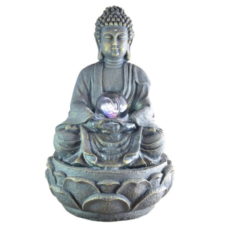 Zimmerbrunnen - Großer Buddha Meditation (mit LED-Beleuchtung und Kugel) - Zen'Light
