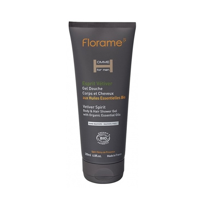 Gel doccia per uomini "Esprit Vétiver" (Corpo e capelli) con oli essenziali - 200 ml - Florame