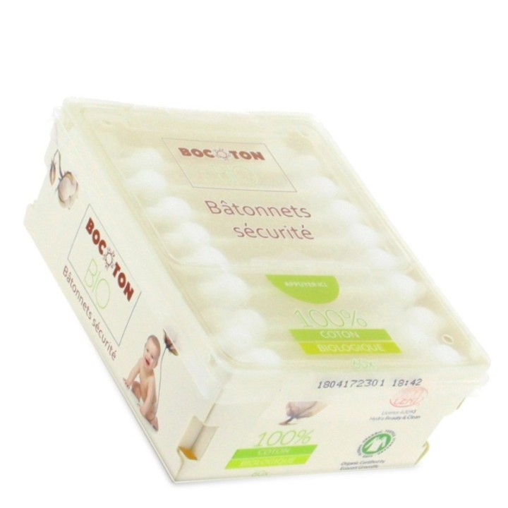 60 Sicherheits-Wattestäbchen für Babys - 100% umweltgerechte Bio Baumwolle - Bocoton