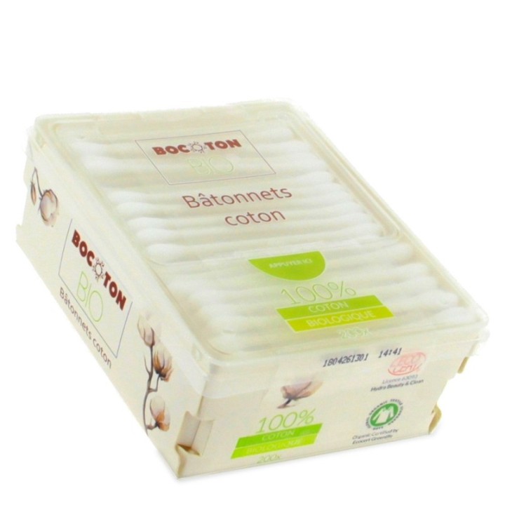 Bâtonnets en coton 100% Biologique (Cotons-tiges) - 200pces - Bocoton