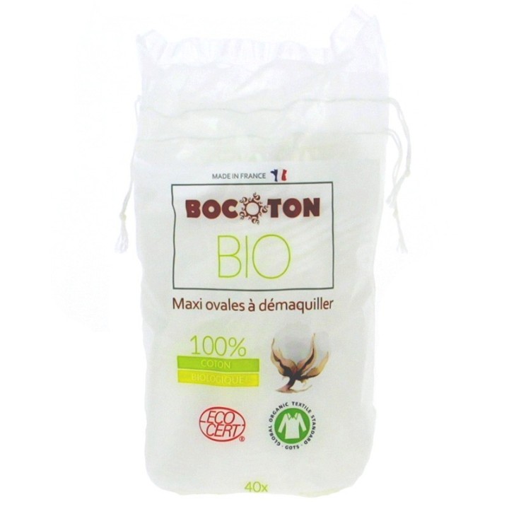 Maxi Ovales à démaquiller en coton 100% Biologique - 40pces - Bocoton
