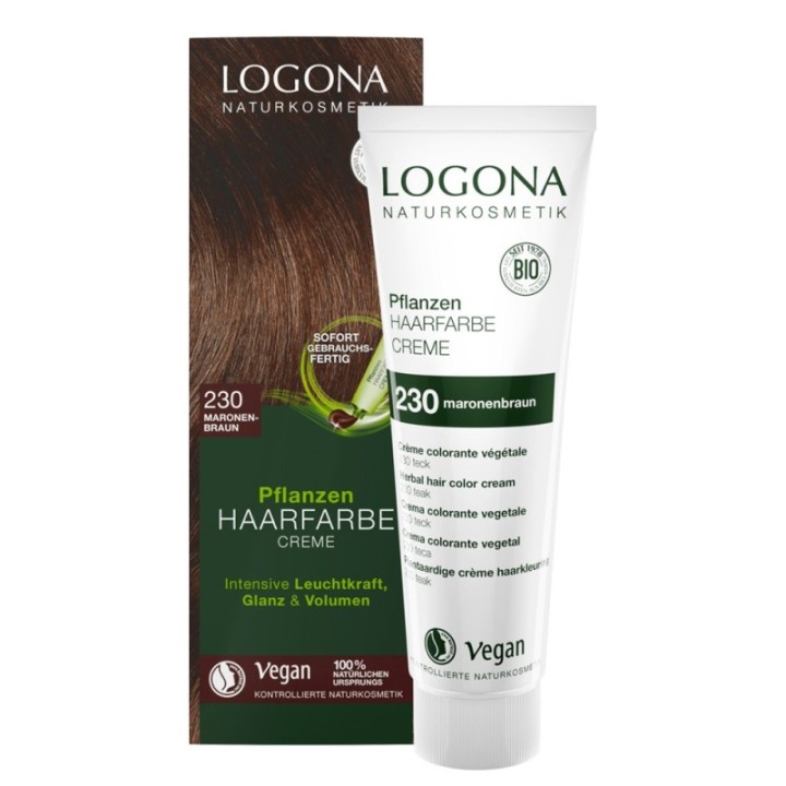 Crème de coloration végétale BIO 230, prêt à l'emploi  - Marron brun - 150ml - Logona