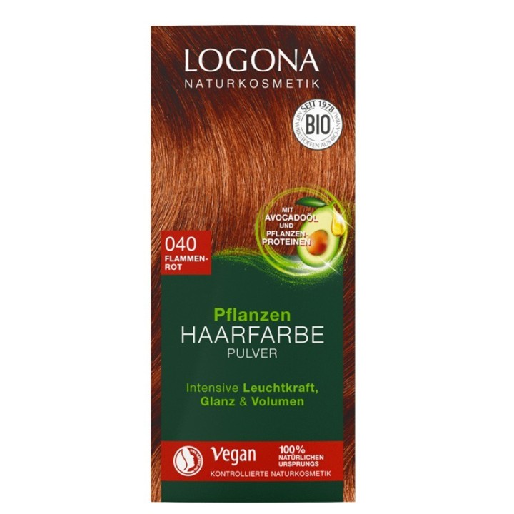 REMPLACE: Poudre de coloration végétale BIO 040 (Reflets, brillance et volume)  - Rouge flamboyant - 2x50g - Logona