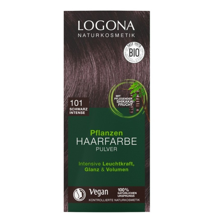 REMPLACE: Poudre de coloration végétale BIO 101  (Reflets, brillance et volume)  - Noir Intense - 2x50g - Logona