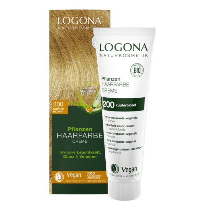 Crème de coloration végétale BIO 200, prêt à l'emploi  - Aurore (Blond Cuivre) - 150ml - Logona