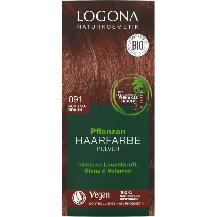 REMPALCE: Poudre de coloration végétale BIO 091 (Reflets, brillance et volume)  - Chocolat - 2x50g - Logona