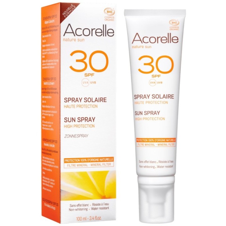 Bio-Sonnenschutzspray, 100% natürlichen Ursprungs - Hoher Schutz LSF 30 - 100ml - Acorelle