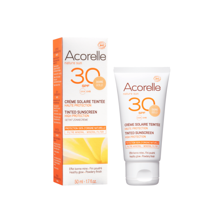 Getönte Bio-Sonnenschutz (Gold), 100% natürlichen Ursprungs - Hoher Schutz LSF 30 - 50ml - Acorelle