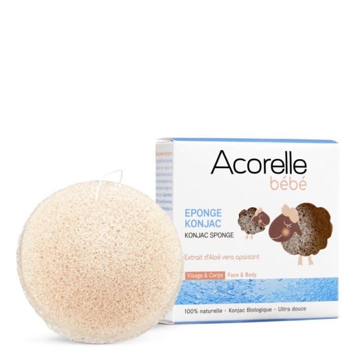Eponge de Konjac pour bébé - Corps & visage - Avec extrait l'Aloe vera BIO apaisant - Acorelle