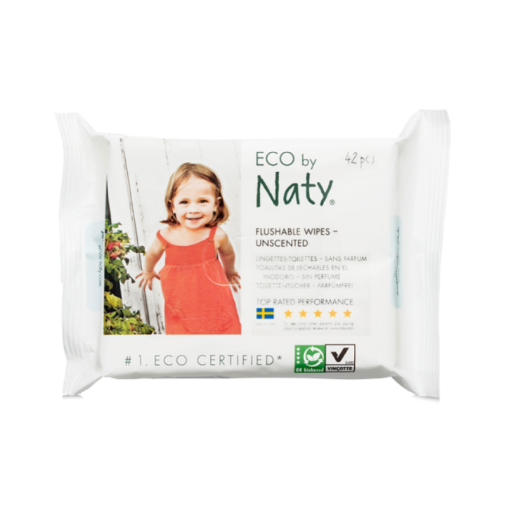 Lingettes sans parfum pour bébés, jetables aux toilettes, 100% biodégradables - 42 pcs - ECO by Naty