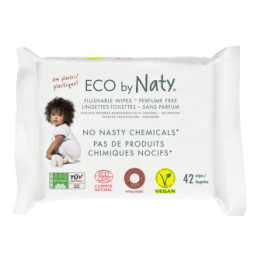 Parfümfreie Baby-Toilettentücher, in der Toilette entsorgbar, 100% biologisch abbaubar - 42 Stück - ECO by Naty