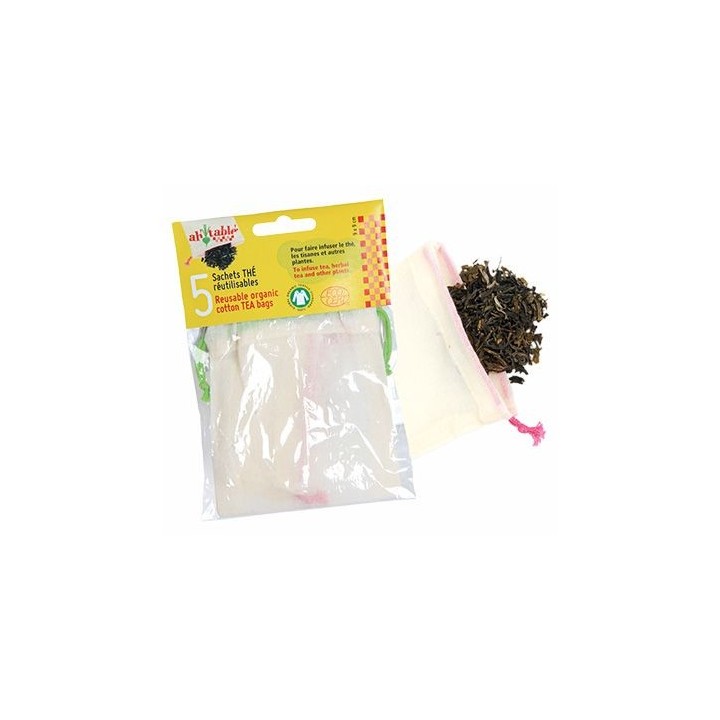 Sachets de thé réutilisable en coton BIO - 5 pces - Ah'table !
