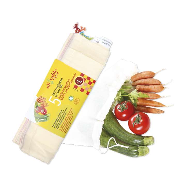 5 wiederverwertbare Taschen aus Bio Baumwolle - L, 30x33cm - Ah'table !