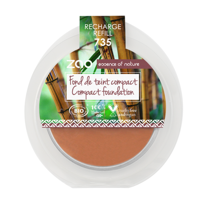 Fondotinta Compact Foundation (Ricarica) - N°735, Cioccolato - 7,5g - Zao Make-up