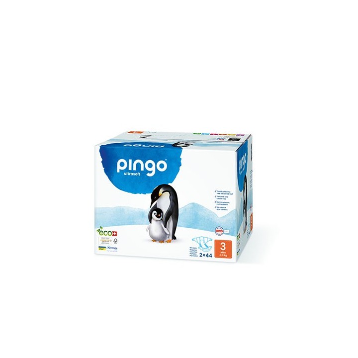 Couches-culottes pour bébé Suisses & Écologiques - Taille 3, Midi (5-9kg) - 2x cartons de 44 pces - Pingo