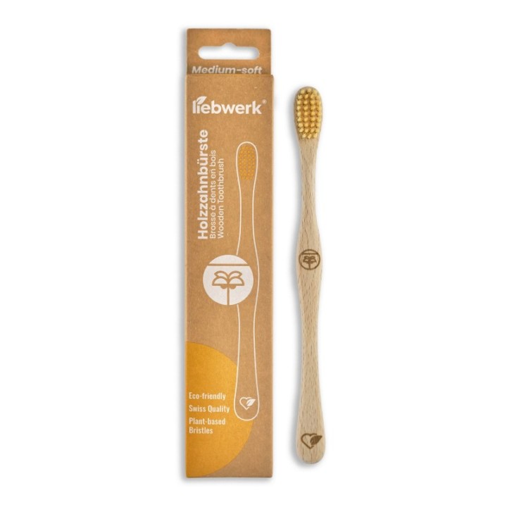 Holzzahnbürsten von FSC-zertifiziertem Schweizer Buchenholz, "Palme" Medium-Soft - 1 Stk - Liebwerk