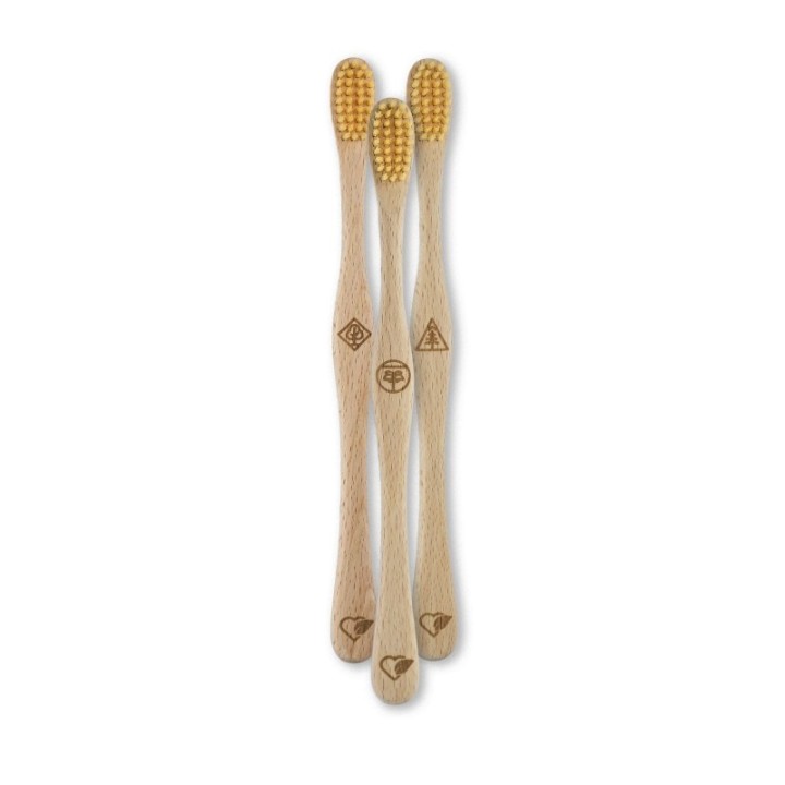 Brosse à dents en hêtre Suisse et poils naturels en ricine, "Feuillu" Medium-Soft - 1pce - Liebwerk
