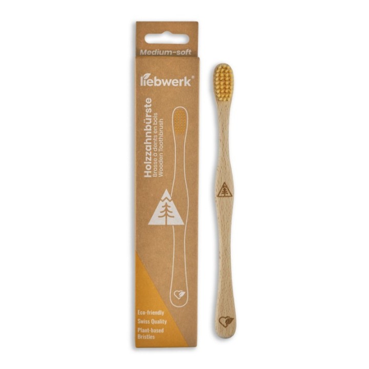 Spazzolino da denti in legno di faggio svizzero, "Conifera" Medium-Soft - 1 pezzo - Liebwerk