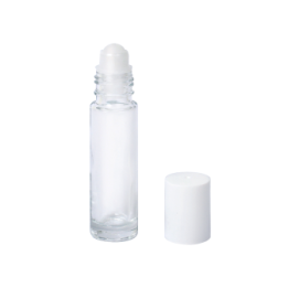 Flacon Roll-on en verre, complet (avec boule et fermeture blanche) - 1x 10ml