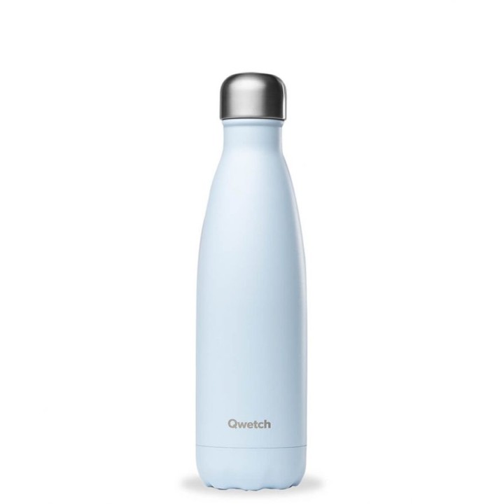 Doppelwandige isolierte Edelstahlflasche, Blaues Pastell - 500 ml - Qwetch