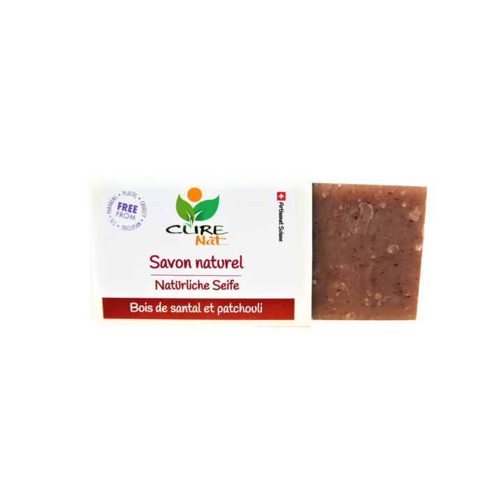 Savon artisanal naturel Suisse,  Bois de Santal et Patchouli - 95g - Curenat