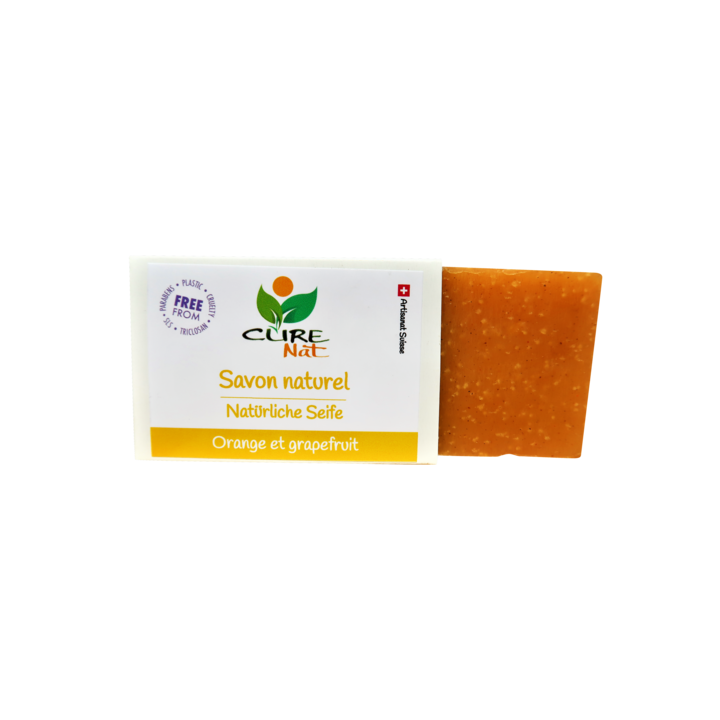 Savon artisanal naturel Suisse,  Orange et Grapefruit - 95g - Curenat