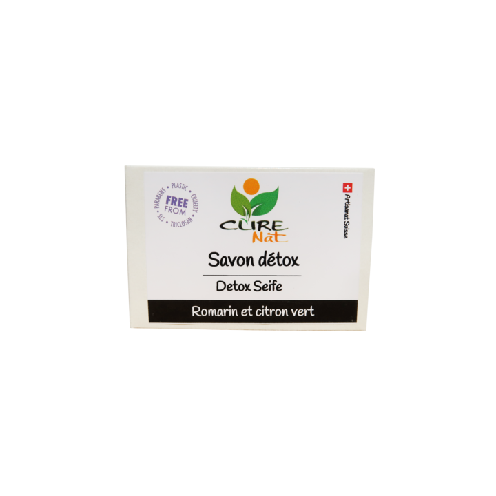 Savon artisanal et 100% naturel Suisse,  Détox au charbon actif - 95g - Curenat