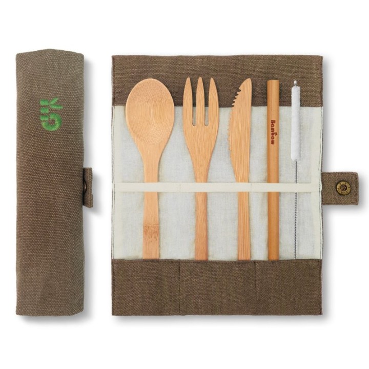 Set di posate in bambù riutilizzabili con astuccio in cotone - Vino - Bambaw