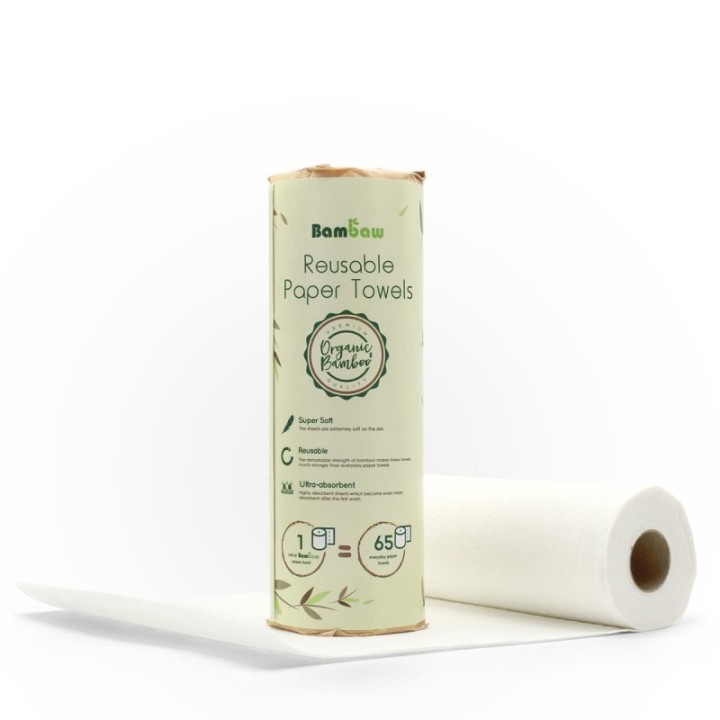 Tovagliolo di carta di bambù riutilizzabile (lavabile) - 1 rotolo ( 65 rotoli) - Bambaw