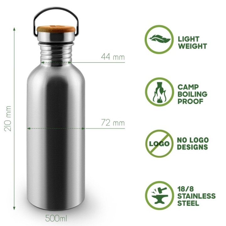 Bouteille en inox avec bouchon en bambou - 500ml - Bambaw
