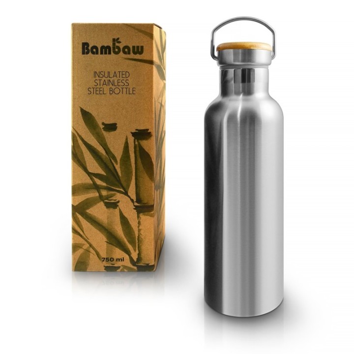 Bouteille isotherme en inox avec bouchon en bambou - MOD - Bambaw